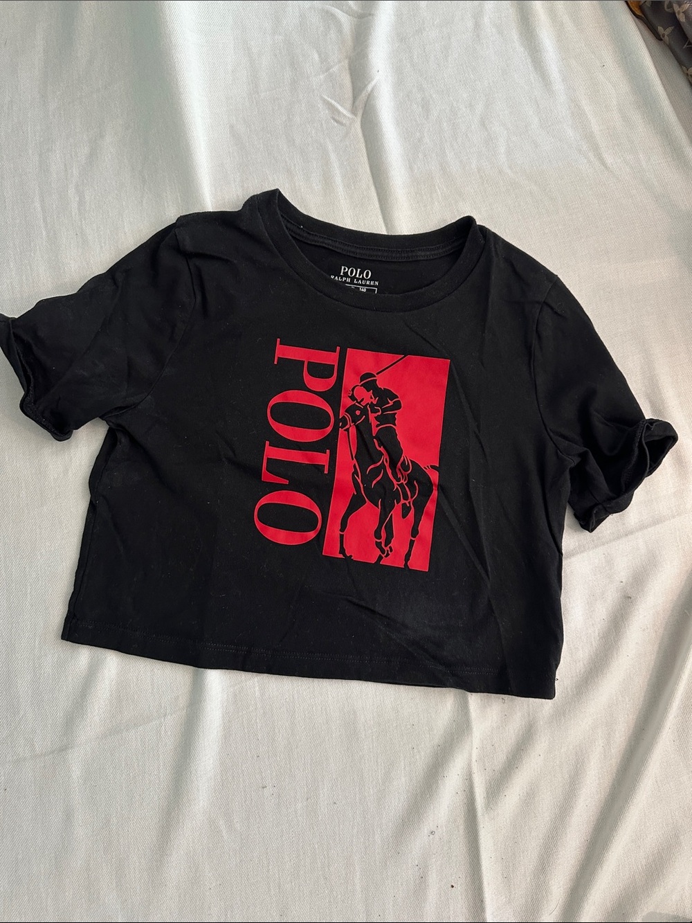 Polo by Ralph Lauren Black Cropped Tee with Red Logo - Kids